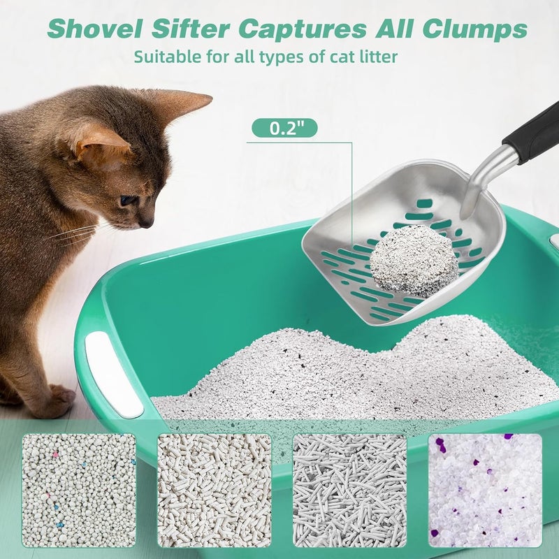 Midollarle Heavy-Duty Cat Litter Scoop with Holder, Metal Cat Scooper and Detachable Trash Can,Aluminum Kitty Poop Shovel Captures All Clumps,Speed Sifter Litter Box Scooper and Caddy with Lid(Green) - Image 3